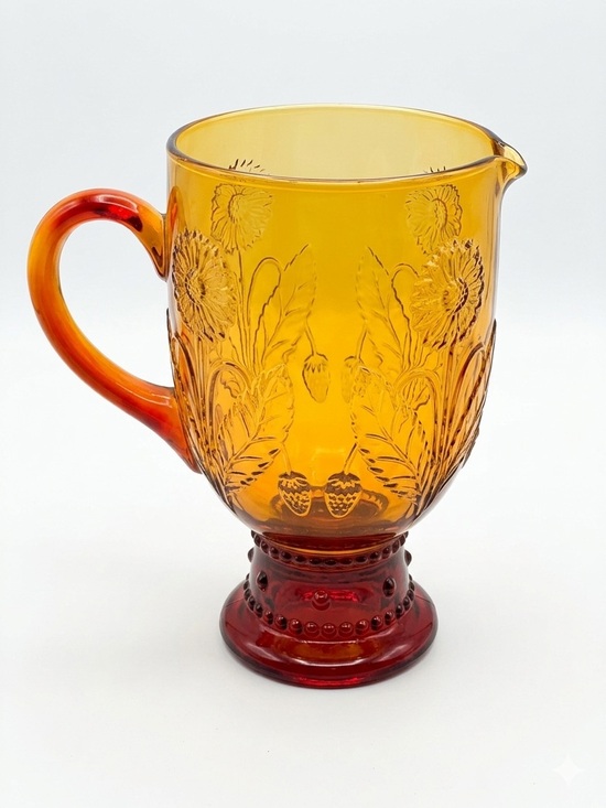 Other - Anthropologie Helianthus Sunflower Amber Glass Water Pitcher 9.5" NEW